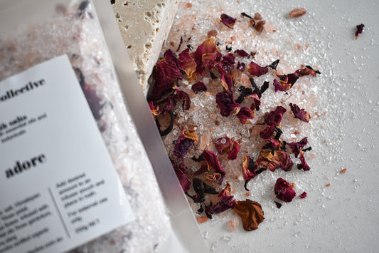 adore bath salts epsom salt pink himalayan rock salt essential oil dried flowers